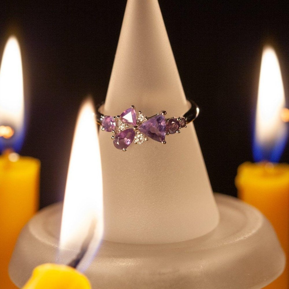 Natural Alexandrite Diamond 18k White Gold Ring - Picture 3 of 6